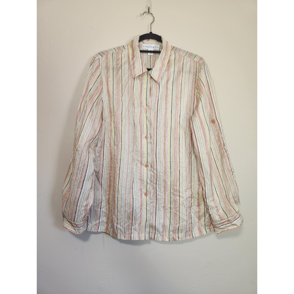 Chaus & Co. Long Sleeve‎ Orange Button Down 100% Silk Womens Size 12